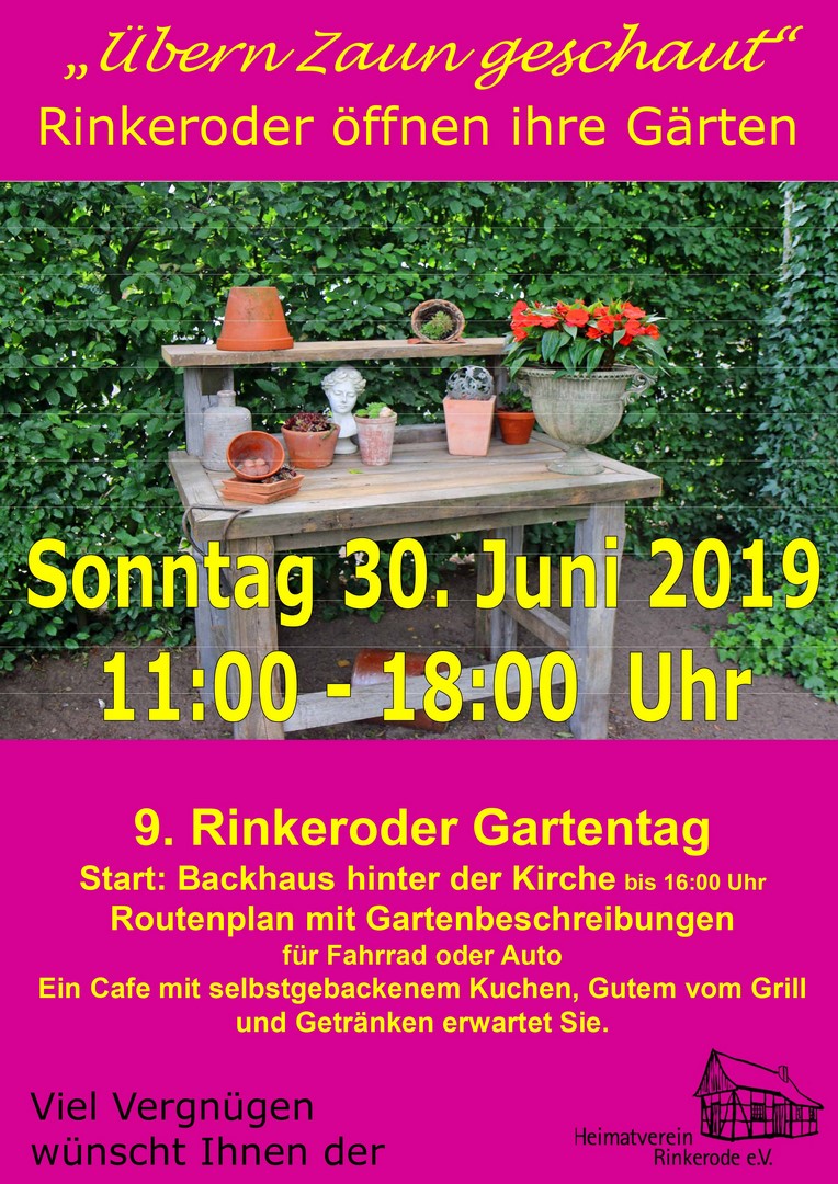 Plakat des Gartentages 2019 des Heimatvereins Rinkerode.