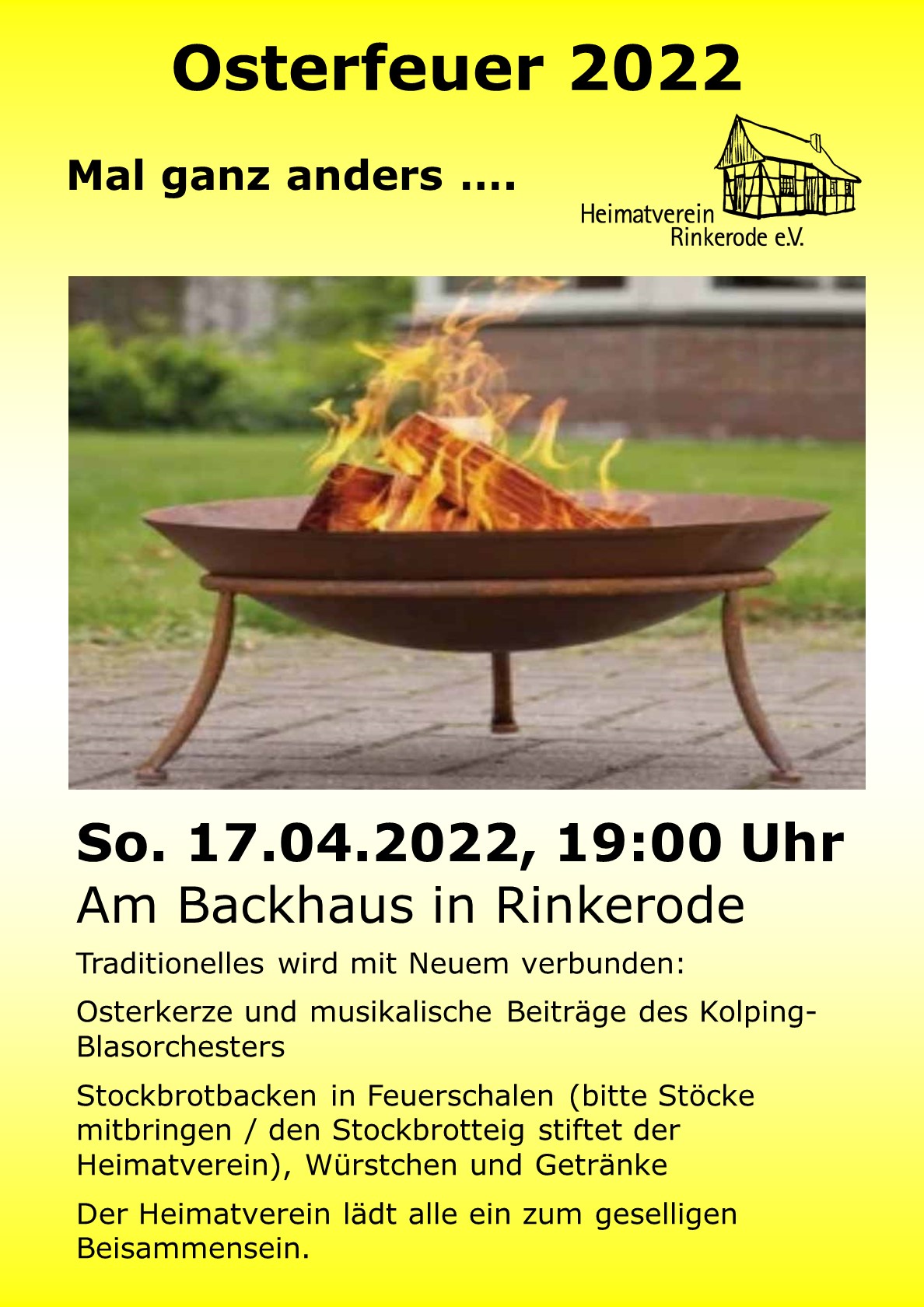 Plakat zum Osterfeuer des Heimatvereins Rinkerode 2022